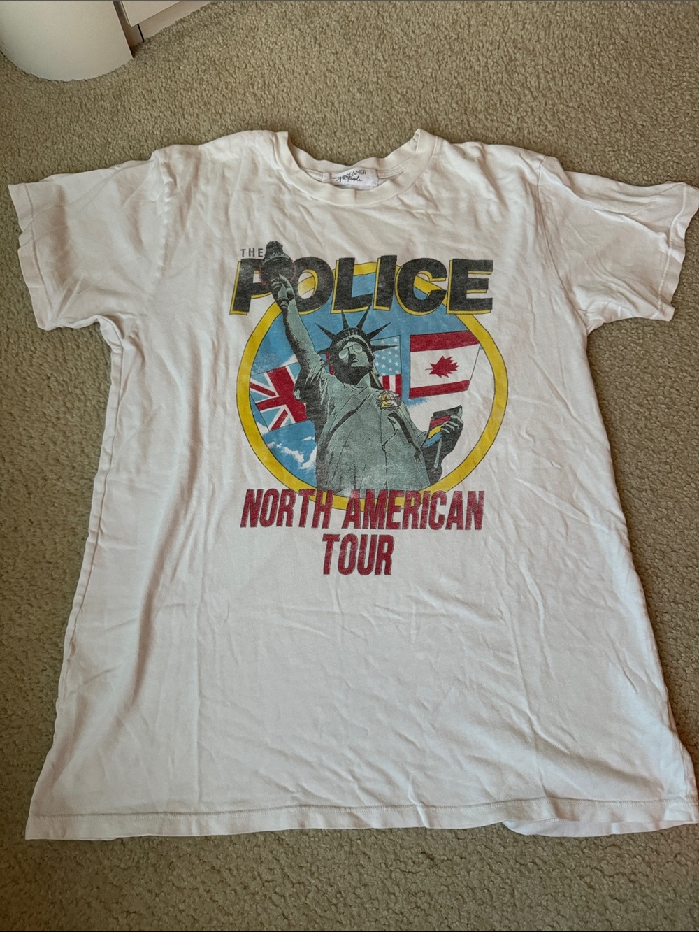 The Police White Graphic Statue of Liberty Tee with Yellow & Red Accents